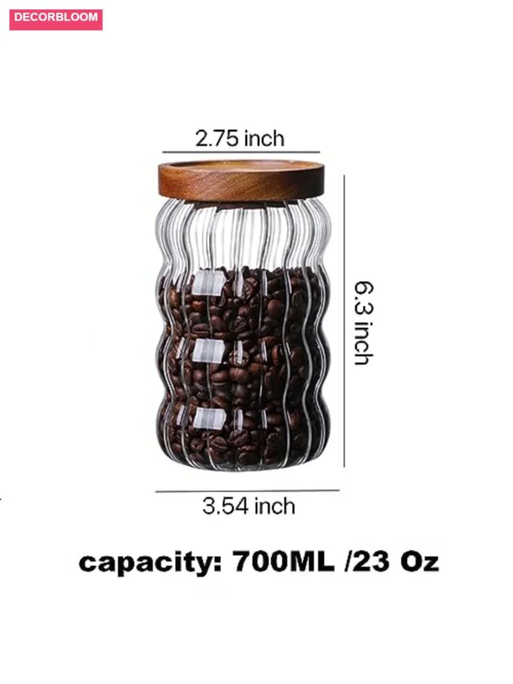 Glass Food Storage Jar with Airtight Acacia Wood Lid, 700ml